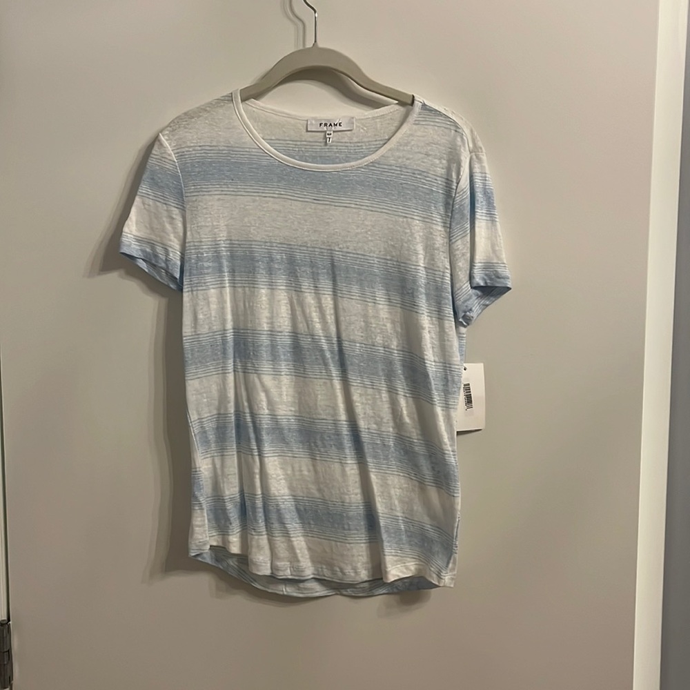 NWT Frame white and baby blue stripe tee, size small